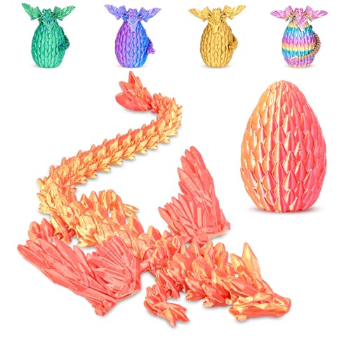 Winged Dragon Surprise Egg 3D Printed Dragon Eggs with Toy Inside Collectible Fantasy Desk Toy Gifts for Kids Adults Christmas Easter Birthdays Holiday Decor(Orange Red,Medium)