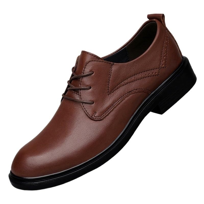 Men Brown Lace-up Round Toe Shoes, Classic Business Dress Men Shoes, Comfy Slip On Men Casual Shoes, Anti Slip Walking, Men Office Oxfords Shoes