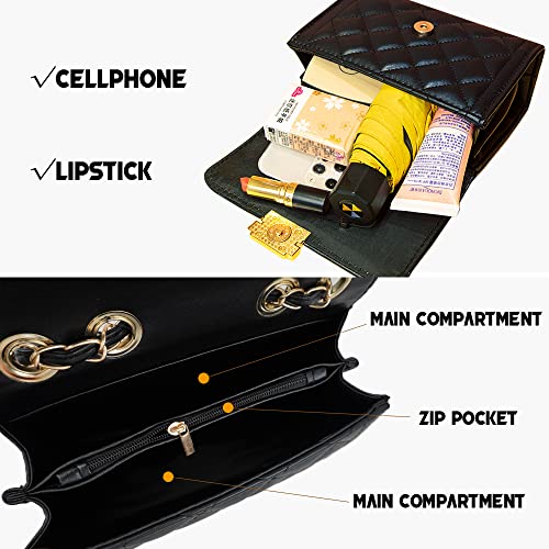 Jbb Women Quilted Small Purse Crossbody Bags With Chain Strap Satchel Clutch Faux Leather Shoulder Handbag Black #TOP4