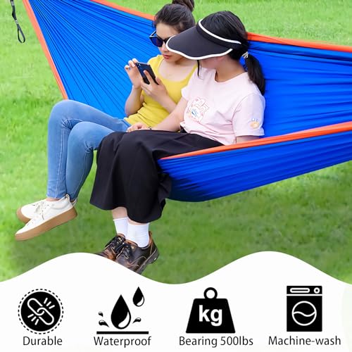 Portable-HammockLightweight-Camping-Hammock-for-AdultKid-with-Tree-Straps-CarabinersGreat-for-OutdoorIndoorBeachCamping-BluePink