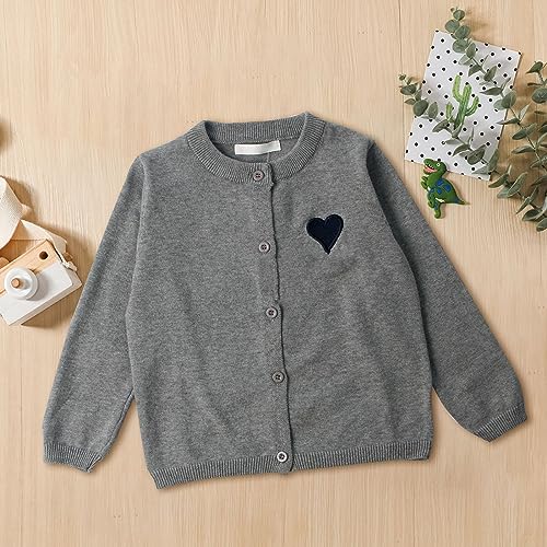 Girls Boys Cardigan Round Neck Sweatshirt Solid Heart Print Long Sleeve Button Tops Kids Cotton Casual Fit Sweater3