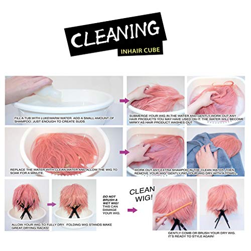 Flameer 12 Polegadas Mulheres Olhando Natural Ondulado Peruca Rosa Anime Cosplay Perucas