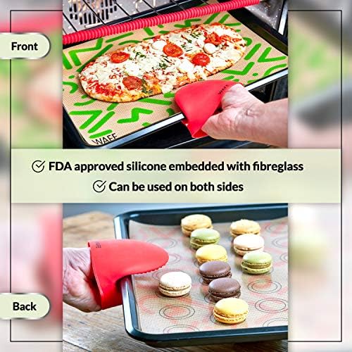 WAFE Silicone Baking Mat Sheet Set - 3 Colour Coded Cooking Mats with Mini Oven Glove - Thick, Non-Stick Reusable Baking Trays Sheets - Cooking & Kitchen Accessories - Easy to Clean BPA-Free Bakeware