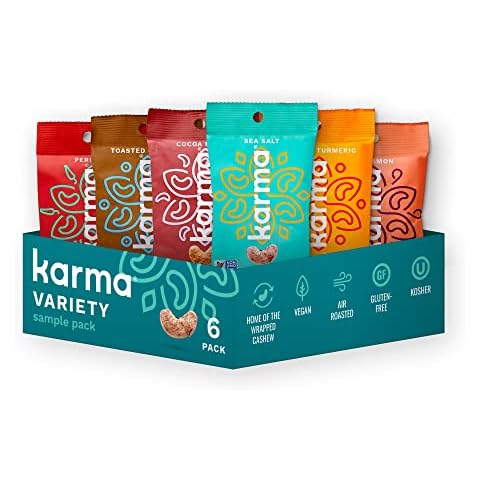 Sample Flavors Variety Pack Cashews by Karma Nuts, Whole, Roasted, Vegan, Non GMO, Gluten Free, Low Carb, Low Calorie, Everyday Nut Snack, 1.5 Ounce (6 Snack Packs) Cover