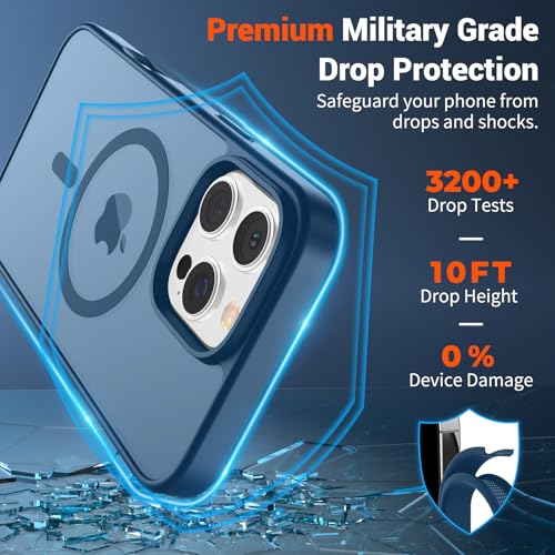 Image of SUPFINE Magnetic for iPhone 16 Pro Case(Compatible with MagSafe)(Military Grade Drop Protection) Slim Translucent Matte Shockproof with Anti-Fingerprint Phone Case,Deep Blue