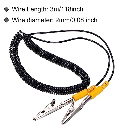 Image of MECCANIXITY ESD Grounding Cable Cord with Alligator Clip, 3.0m /118 inch Yellow Anti-Static Ground Wire Elastic Cable, for Eliminating Conductor Electrostatic, 2 Pack
