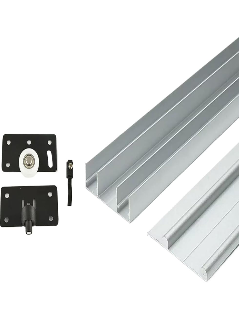 Rail Coulissant 3 Voies Pour Porte De Placard - Kit Aluminium, Sans Rainure, Facile à Installer (120 Cm)