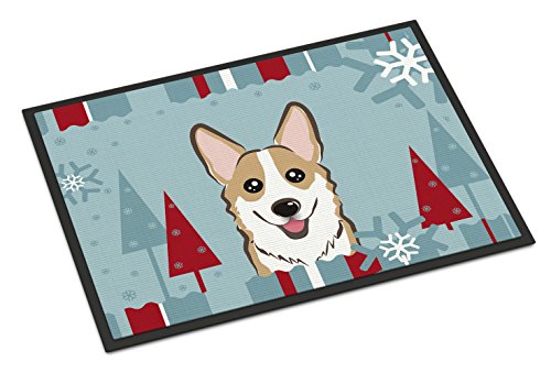 Caroline's Treasures BB1749MAT Winter Holiday Sable Corgi Doormat 18x27 Front Door Mat Indoor Outdoor Rugs for Entryway, Non Slip Washable Low Pile, 18H X 27W