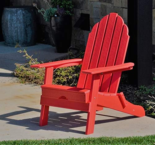 Resin TEAK Folding Adirondack Chair, 20 Inch Wide Seat, Up to 350 lb Premium All Weather Outdoor Patio Furniture, Foldable Outdoor Patio Chairs for Deck & Porch, New Tradition Collection (Red)