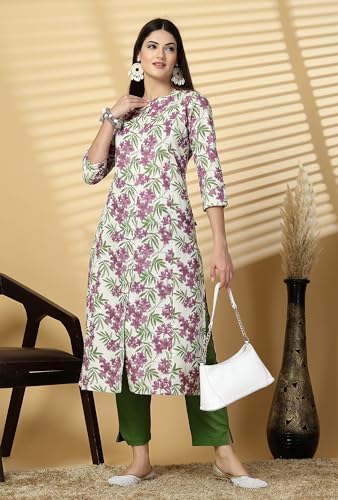 Image of Pistaa's Women's Cotton Regular Fit A Line Floral Print A-Line Regular Kurta
