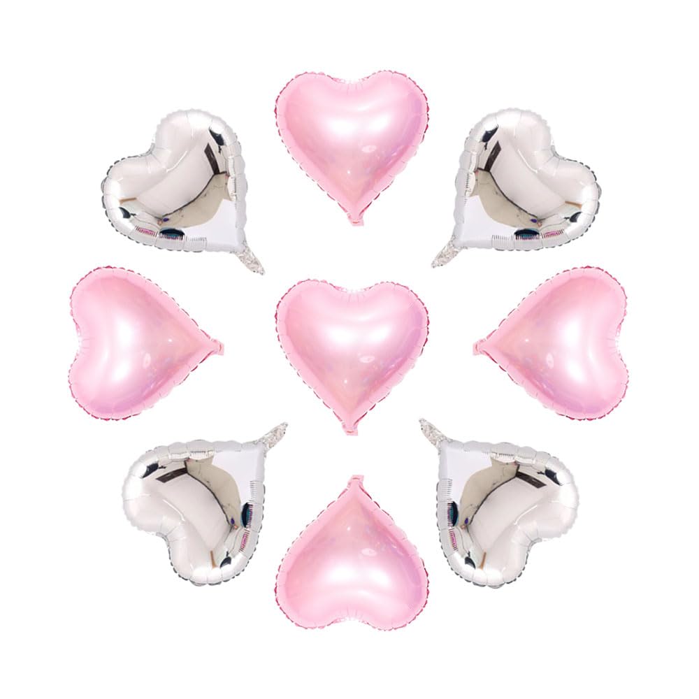 50pcs Pink Silver Heart Foil Balloons, 10inch Pink Heart Balloon and Silver heart Mylar Balloons for Love Heart Balloon Valentines Birthday Wedding Party Decoration