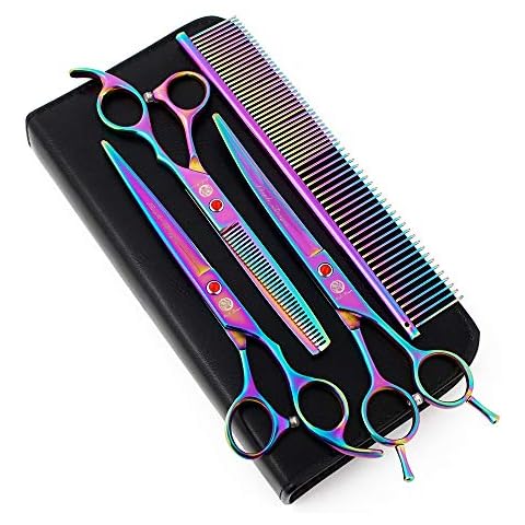 Purple Dragon 7.0 inch Rhinestone Decoration 3PCS Pet Grooming Scissors Dog Hair Cutting & Thinning Shears Set Cover
