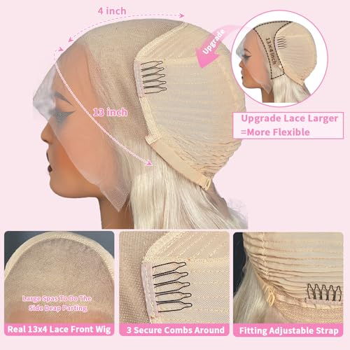 Image of Platinum Blonde Body Wave Lace Front Wigs Human Hair 13X4 Glueless UHD Transparent Lace Front Breathable Pre Plucked Pre Cut 180% Density With Baby Hair for Women 26Inch