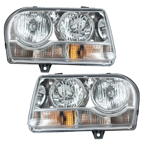 Image of TRQ 2 Piece Headlight Assembly Set Driver & Passenger Side Compatible with 2005-2010 Chrysler 300 CH2502186 CH2503186 CH2518111 CH2519111