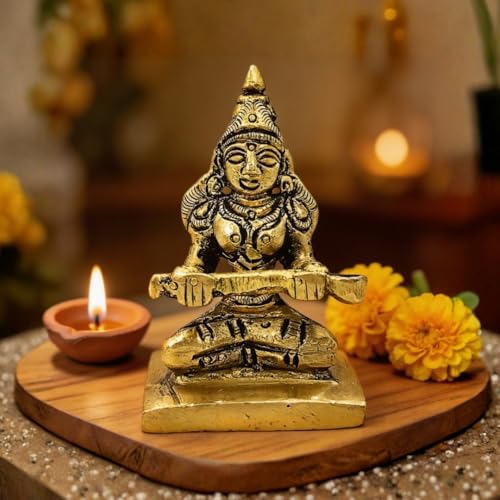 Image of Plus Value Goddess of Food Maa Annapurna Devi Brass Idol Statue Deity Vastu Products for Home, Restaurant, Hotel, Temple Pooja Room Decor Keep in Rice Jar (Size 2-inches)