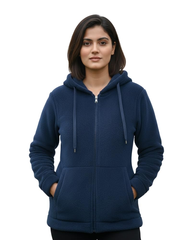 Women’s Wool Blend Sherpa Hoodie - Full Zip Teddy Jacket-image-17