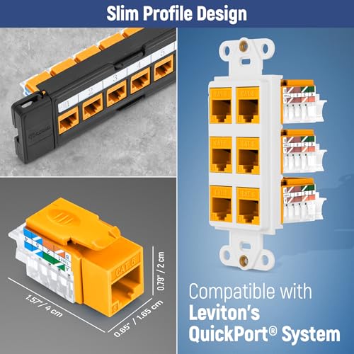 Image of Everest 45 Degree RJ45 Cat6 Keystone Jacks Slim Profile 50-Pack Yellow | Compatible with 45 Angled Speed Termination Tool - 45Term (B0BL3GS7ZY)