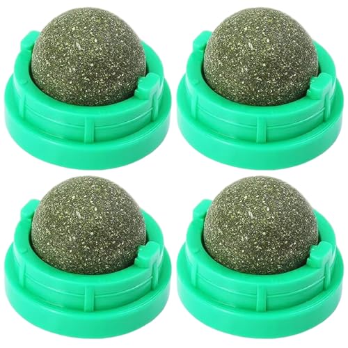 Bola de Hierba gatera de 4 Piezas, Bola de mordaz de Gato rotativo odiado, Juguete de Limpieza de Dientes de masticación Sana y Sana para Las piernas del Taburete del Piso de Pared