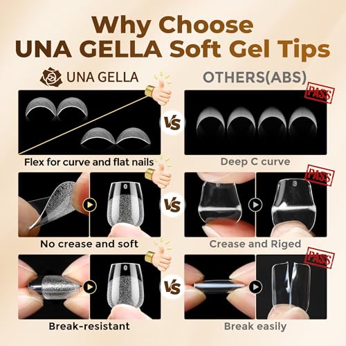 Image of UNA GELLA Extra Short Coffin Nails Tips: 504pcs Pre-etched XS Short Nails, 12 Sizes Clear Coffin Press on Nails Full Cover Gel Tips Acrylic False Fake Nails Extension DIY Salon