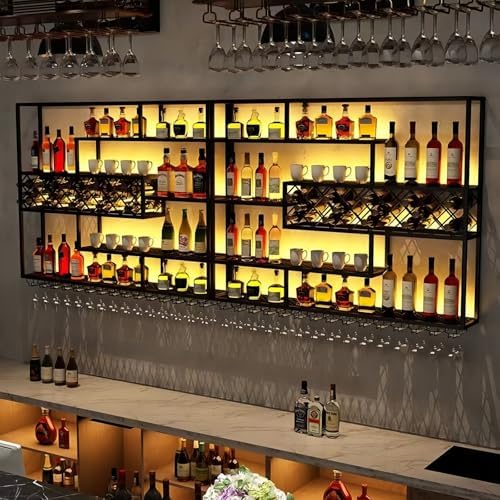 Amazon.com: HFTUW 79 Inch Iron Wall Mounted Wine Rack & Bar Shelf for ...
