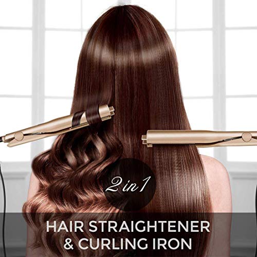 CLORIS Hair Straightener and Curler 2 in 1 Ceramic Curling Flat Iron Pro for Hair Styling Tools, Hair Straightening Irons Dual Voltages with 3D Concave and Convex Titanium-Plated (Gold) (1 inch) - Thumbnail 3