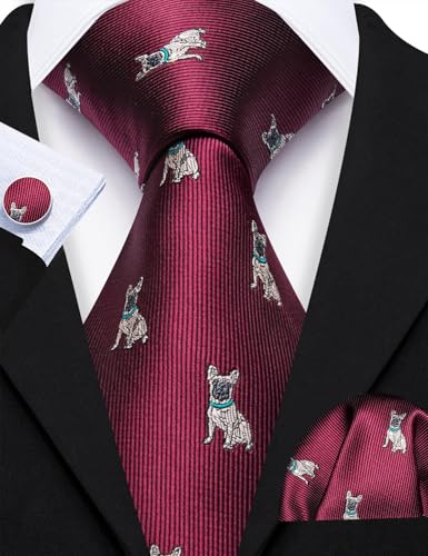 Image of Barry.Wang Man Tie Sets Skull Ties Animal Extra Long Necktie Silk Woven Handkerchief Cufflinks Festival Party Gift