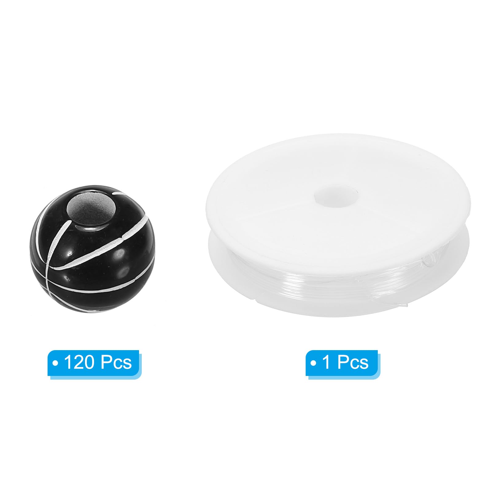 PATIKIL 10mm Acrylic Basketball Beads Bulk 100 Pack Sports Ball Beads Round Sports Spacer Beads with 4.4 Yard Elastic Rope for DIY Crafts Bracelet Necklace Making Black - Image 3