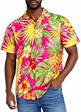 King Kameha Herren Hawaiihemd Kurzarm, Pineapple, Pink, XL
