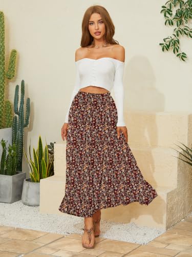 Image of NASHALYLY Women's Chiffon Elastic High Waist Pleated A-Line Flared Maxi Skirts