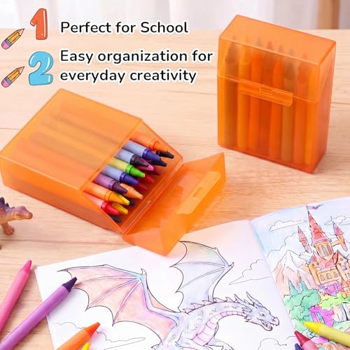 Image of Clabby 4 Pcs Clear Plastic Crayon Boxes Hold 24 Count, Orange