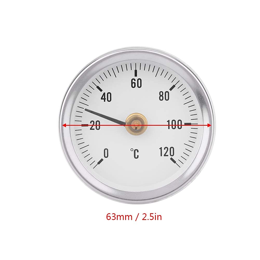 Fdit 63mm Dustproof IP55 0-120° Bimetal Temperature Spring Thermometer Pipe Clamp-On Thermometer