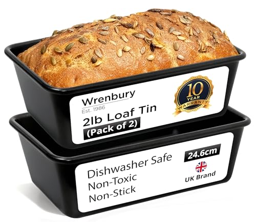Wrenbury Pro 2lb Loaf Tin Set of 2 - Carbon Steel Large Bread Pan 1kg for Baking Delicious Lemon Drizzle Cake - Air Fryer 2 lb Baking Tray - Twin Pack