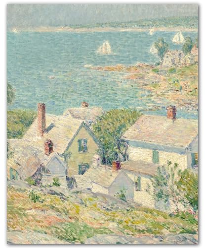 ZUKIY Seaside Village in Bloom - 8x10 Unframed Coastal Village Wall Art Print - Vintage Inspired Summer Wall Art for Living Room Bedroom Hallway Office or Entryway - Soft Seasonal Decor Poster