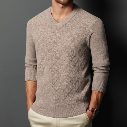 Men's 100% Wool V-Neck Sweater Fashion & Leisure Diamond Check Pattern Long-Sleeved Pullover for Fall and Winter3