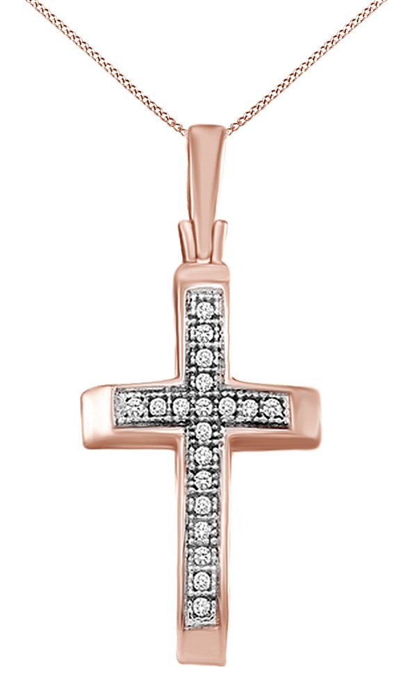 THE JEWEL ZONERound Cut White Natural Diamond Cross Pendant Necklace 14k Gold Over Sterling Silver