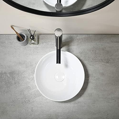 GLANZHAUS 32 x 32 cm Modern White Round Countertop Basin Sink ,Gloss Ceramic Wash Basin Cloakroom Sink Lavatory Bathroom Vessels