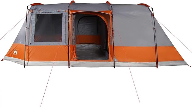 ZEYUAN Camping Tent Tunnel 4-Person Grey and Orange Waterproof,Waterproof Family Tent With Bedroom,Lightweight Dome Tent For Outdoor Garden Backpacking Hiking