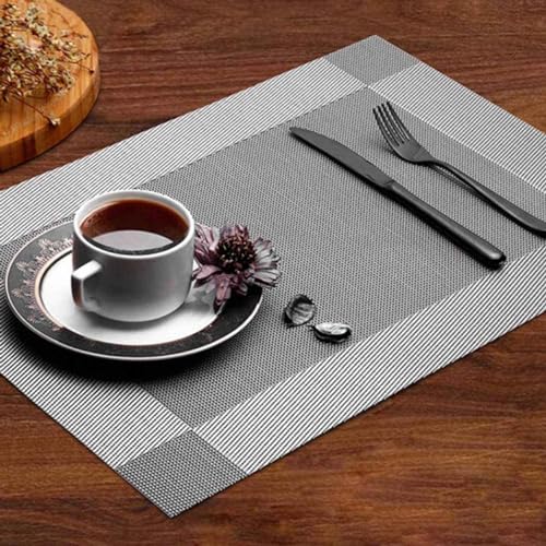 Sets de table tissés lavables de couleur gris argenté résistant - 3
