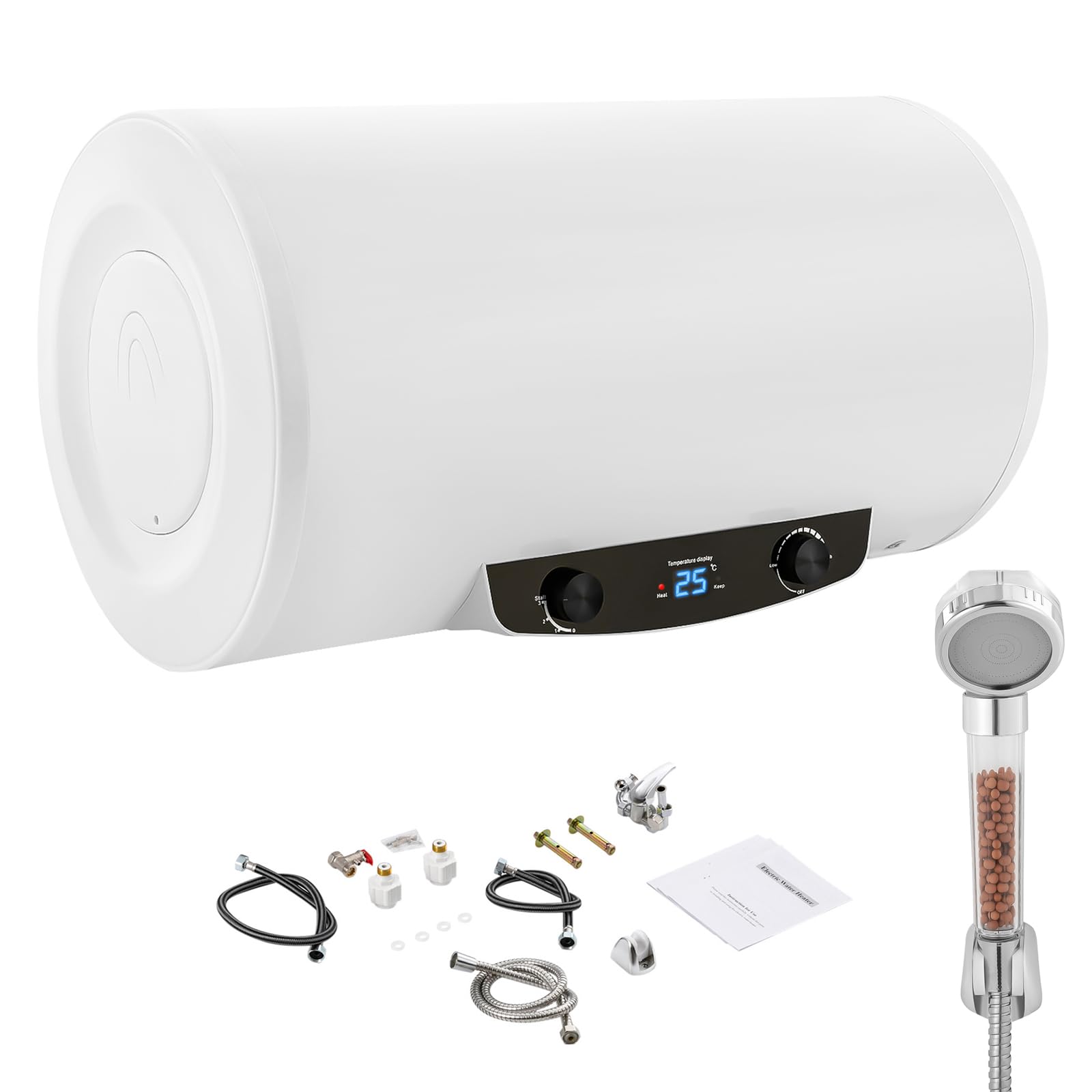 Chauffe-eau électrique - 70 l - Puissance de chauffage : 2000 W - Protection contre les fuites - Suspension horizontale améliorée - 25-75 °C