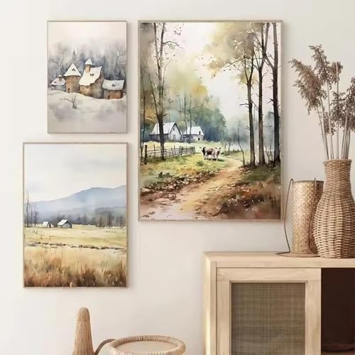Peinture sur toile vie à la ferme style aquarelle pour créer une ambiance campagne