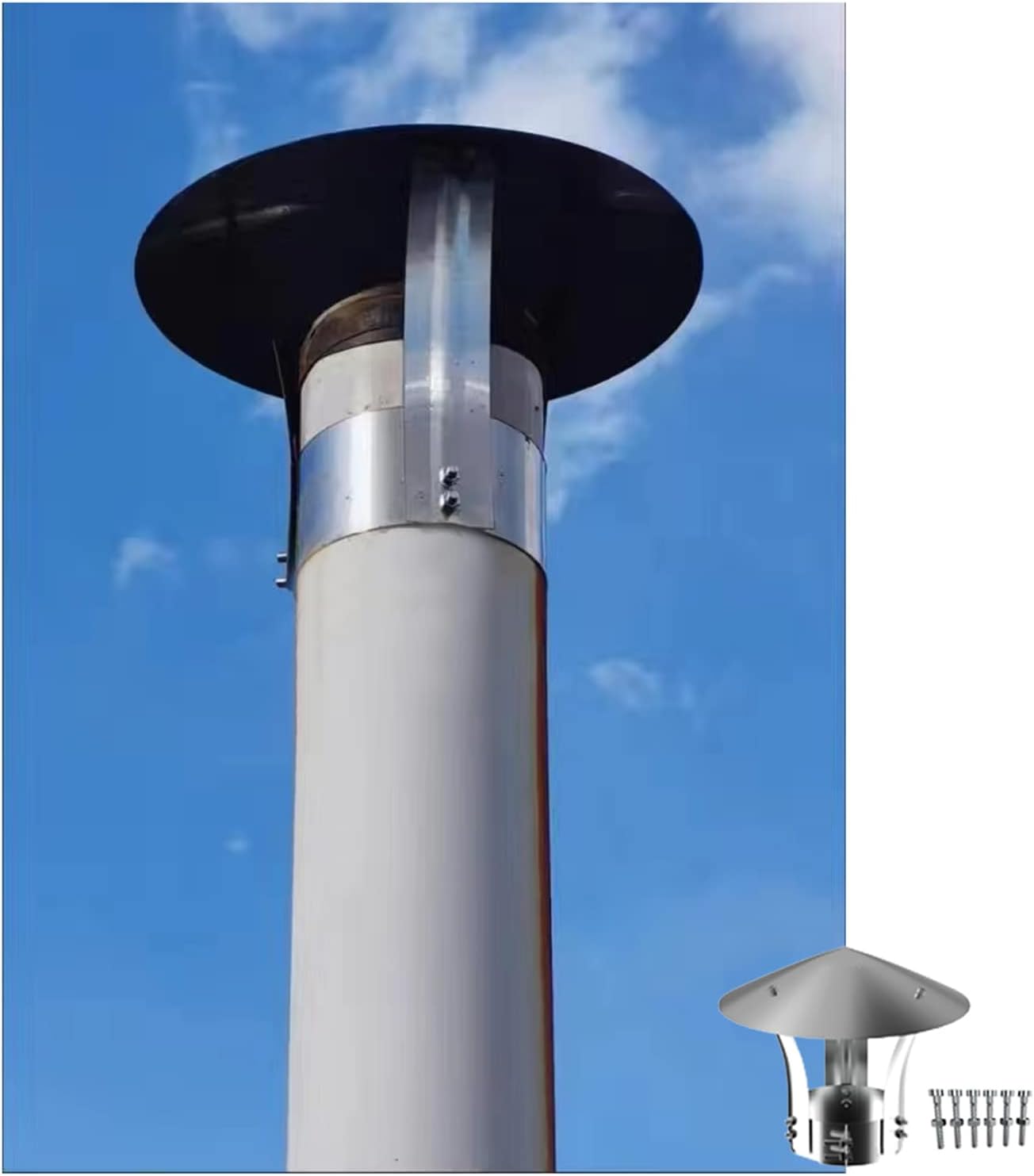 QWEASDF Chimney Cap,Galvanized Rain Cap, Chimney Caps, 304 Stainless Steel Fireplace Chimney Cover. Adjustable Chimney Flue Cover with Bolts Screws, for Outside,d12cm/4.72in