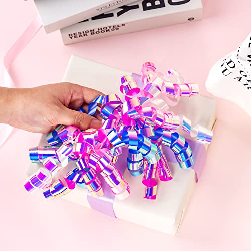 Lezakaa 6 Self-Adhesive Curly Bows - Metallic Gift Bows In Assorted Holographic Colors, Purple And Pink, Perfect For Birthday, Holiday, Wedding, Party Favors Decorations #TOP1