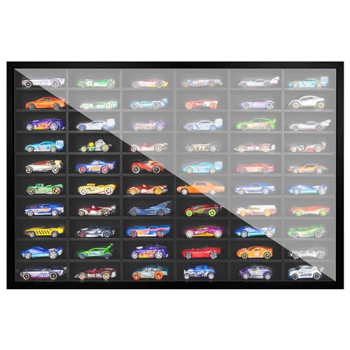 SIXPOINTS Diecast Model Car Display Case ,1/64 Scale Hot Wheels, Matchbox Toy Cars Organizer Storage Cabinet Wall Mount with Acrylic Glass Door, Stores up to 60 Cars