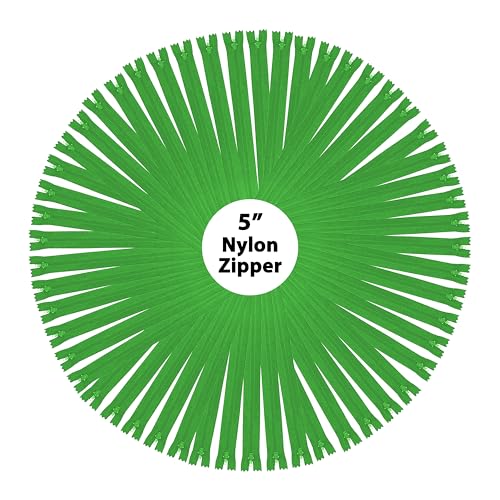 Image of Mandala Crafts 100 PCs Green Closed-End 5 Inches Nylon Zippers for Sewing