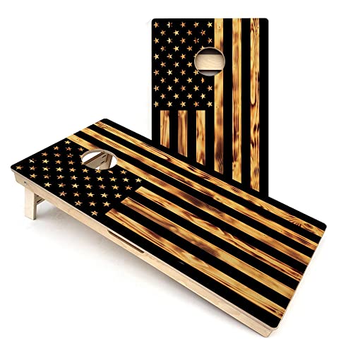 Skip's Garage Burnt Rustic USA Flag All-Weather PVC Cornhole Boards - Includes (2) Boards (NO Bags) + (1) Black Carrying Case