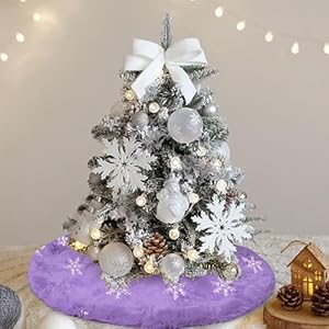 yuboo Purple Christmas Tree Skirt Mini 24 inches Fur Lavender Tree Skirt Rug PurpleSilver Christmas Decorations Tabletop Tree
