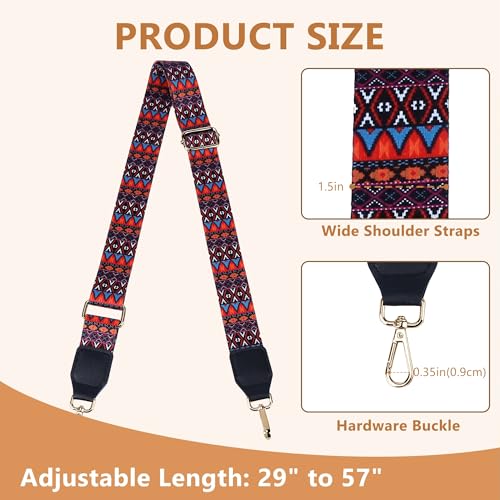 Image of Purse Strap, Adjustable Embroidery Flower 2 Inch Wide Purse Straps Replacement Crossbody for Women