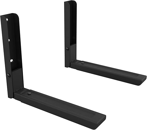 AVF Soportes para horno microondas de pared, ajuste universal, acero negro resistente, brazos ajustables que soportan hasta 99 libras, juego de 2