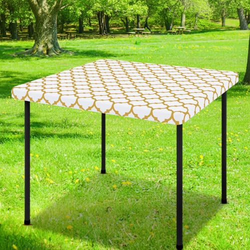Smiry Picnic Fitted Table Cover, Square Flannel Backed Vinyl Tablecloth