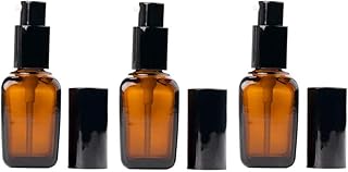 ericotry 3PCS 30ml Empty Refillable Square Amber Glass Cream Lotion Pump Bottles for Makeup Face Cream Facial Cleanser Toi...